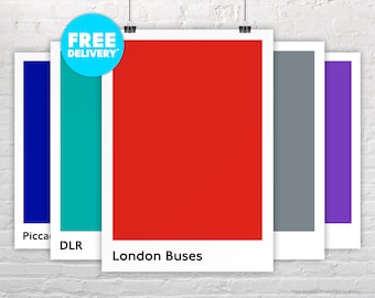 LONDON BUSES / Poster Print / London Transport Bus / Double Deckers / Minimalist / Pantone Style  / Tube / Metro / Transit / Moving Home