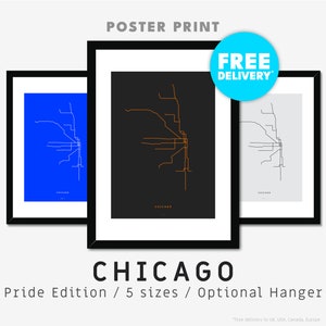 CHICAGO / Impresión de carteles / Ilustración de mapas minimalista inspirada en la red de tránsito del metro CTA de Chicago