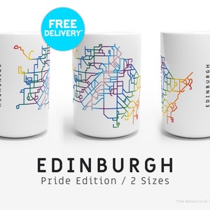 EDINBURGH / PRIDE EDITION / Tazze / 2 dimensioni / Illustrazione della mappa minimalista ispirata alla mappa della rete di autobus di Edimburgo