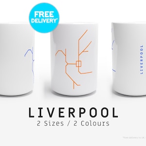 LIVERPOOL / Mugs / 2 Tailles / Illustration de carte minimaliste inspirée du système de transport métropolitain de Liverpool