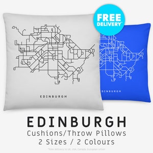 ÉDIMBOURG / Coussin, Coussin / Illustration de carte minimaliste inspirée du réseau de bus d'Édimbourg, en Écosse