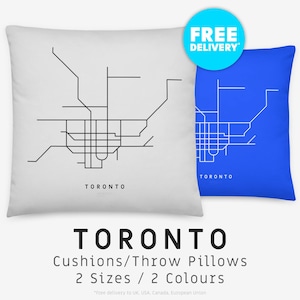 TORONTO / Throw Pillow, Cushion / Ilustración de mapa minimalista inspirada en la red de transporte TTC en Toronto, Canadá