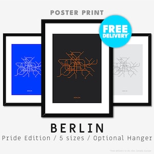 BERLIJN / Poster Print / Minimalistische kaartillustratie geïnspireerd op het Berlijnse U-Bahn- en S-Bahn-metrovervoersysteem