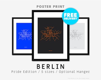 BERLIN / Poster Print / Minimalist map illustration inspired by Berlin's U-Bahn and S-Bahn metro transport system