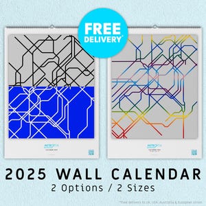 2025 Wandkalender / Maps / Metro / Transport / Welt / Städte / Monat / 12 Monate / A3 / A4 / Letter / Ledger / Farbe / Minimalistisch