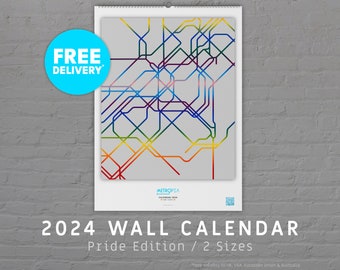 2024 Wall Calendar / Pride / LGBTQ / Maps / Metro / Transit / World / Cities / Monthly / 12 Months / A3 / A4 / Letter / Ledger / Gay