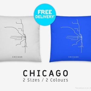 CHICAGO / Coussin décoratif / Illustration de carte minimaliste inspirée du réseau de transport du métro CTA