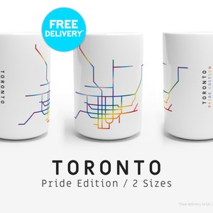 TORONTO / ÉDITION PRIDE / Tasses / 2 tailles / Illustration de carte minimaliste inspirée du métro et du tramway de Toronto