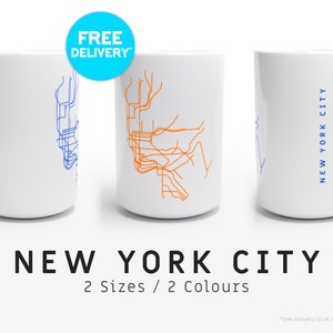 NEW YORK / Mugs / 2 tailles / Illustration de carte minimaliste inspirée du système de transport du métro mta de New York