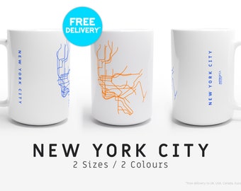 NEW YORK CITY / Muggar / 2 storlekar / Minimalistisk kartillustration inspirerad av New Yorks MTA-tunnelbana