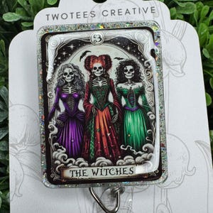 The Witches Tarot Card Green Retractable Badge Reel. UV resin, Glitter, Vinyl, Nurse Badge, Medical Badge, Office Badge, ID Badge.