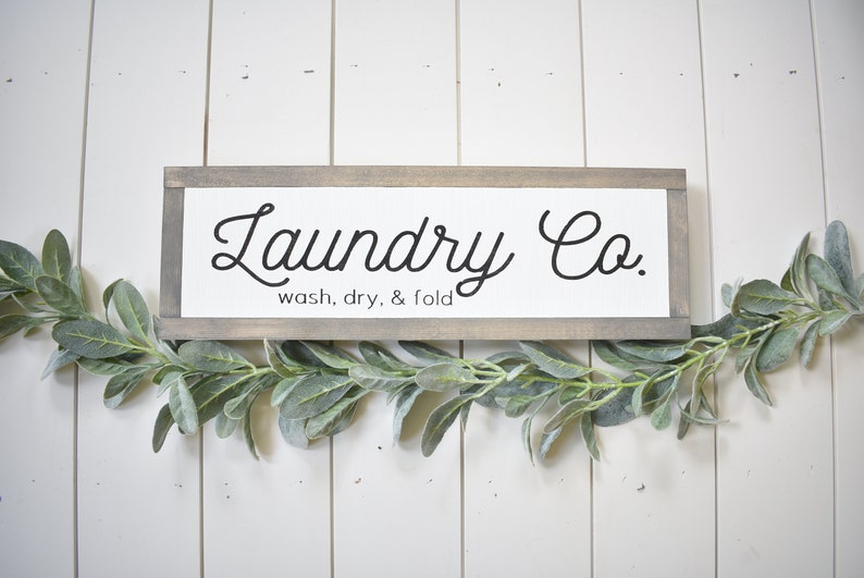 laundry co. wash dry fold sign mud room sign framed wood sign laundry room wall art Laundry Co Farmhouse Wood Sign laundry decor