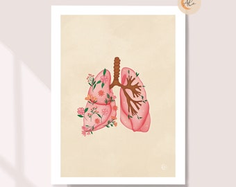 Lungs - Floral Anatomy Art. Human Anatomy Poster. Medical Art Print. Health Poster. Hospital Wall Art. Doctor Office Print Gift - A4/A5/A6