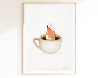 Coffee Art Print. Coffee lover gift idea. Coffee poster. Home wall decor. Coffee illustration. Watercolour like painting | ‘Morning - A5/A4