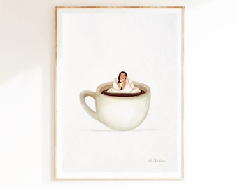 Coffee Art Print. Coffee lover gift idea. Coffee poster. Home wall decor. Coffee illustration. Watercolour like painting | Coziness - A5/A4