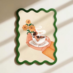 Girl Relaxing in a Cup of Coffee – Cozy Coffee Art Print for Latte Lovers and Slow Morning Souls – Wall Decor Gift – A5/A4 Print
