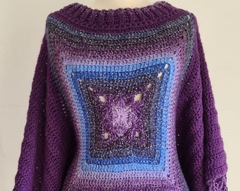 Purple Wool Handcraft Poncho,Crochet Winter Long Cover Up, Gift for Christmas ,Mothers Day Gift