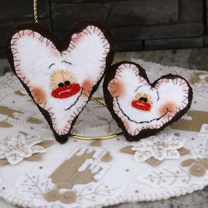 Handmade Primitive Stuffed Heart Face Bowl Fillers - Set of 2