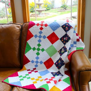 Toddler/baby quilt, one of a kind. Traditional quilt, nine-patch, baby shower gift; new born; polka dots; unique baby quilt, quilt for crib