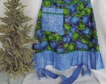 Vintage‑Style Christmas Apron in Blues & Greens •  • Rickrack Trim • Holiday Hostess Gift