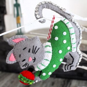Hand Sewn Felt Christmas Ornament: Cat with Sweaters Winter and Holiday Decorations