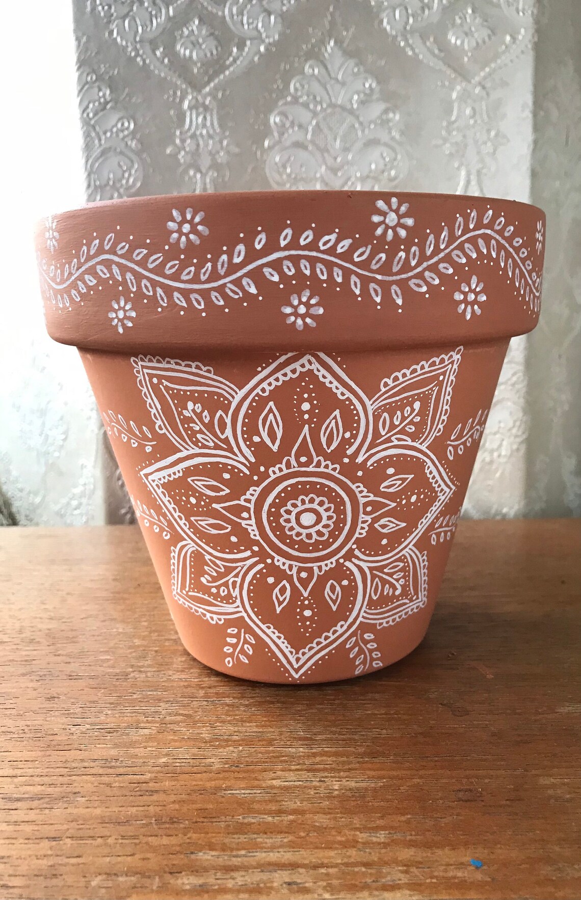 Hand painted white mandala plant pot decorative terracotta Etsy