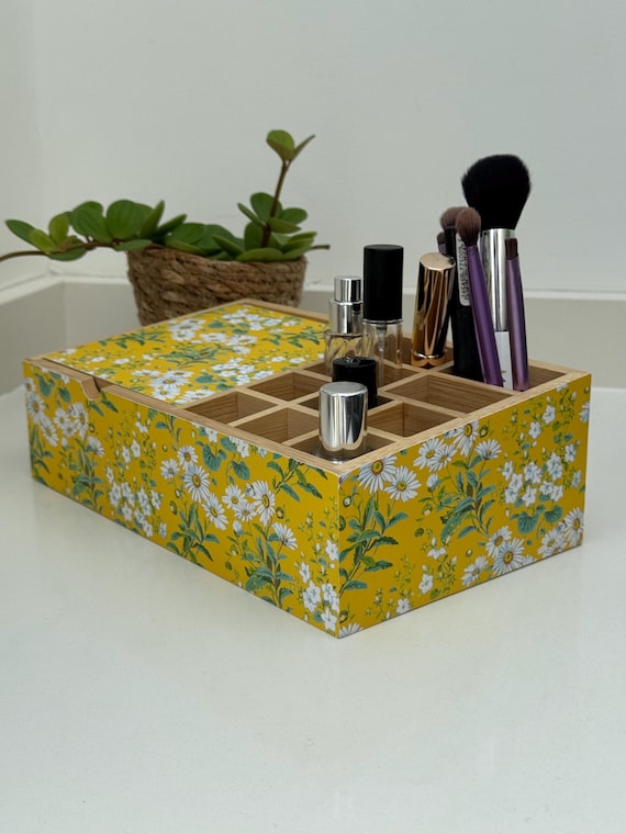 Large Cosmetic Organiser, Wooden Organiser for Make Up Brushes, Lip sticks, Mascara. Pretty Box, Bathroom Organiser Holder, Sister Gift