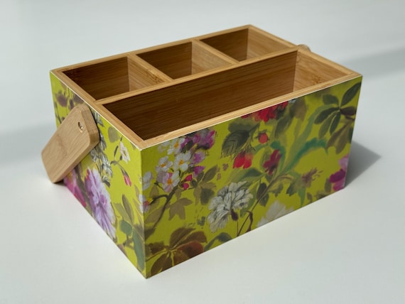 Napkin Holder, Wooden Organiser, New Home Gift, Floral Design, Dressing Room Accessories, Hairbrush Storage, Dressing Table Organiser
