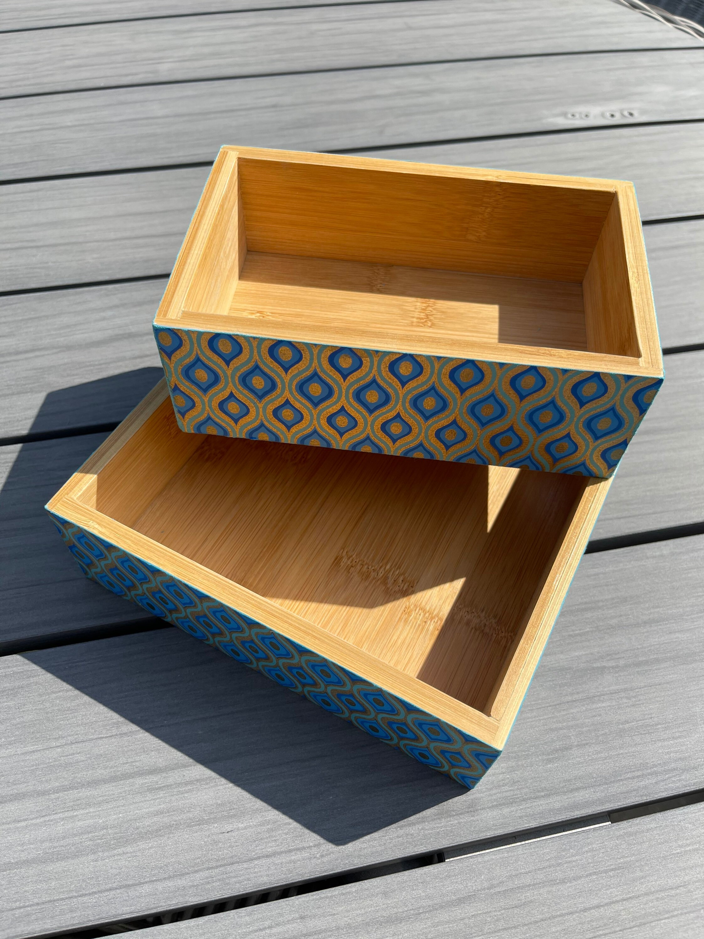 Caja de bambú de madera decoupaged bandeja de almacenamiento | Etsy