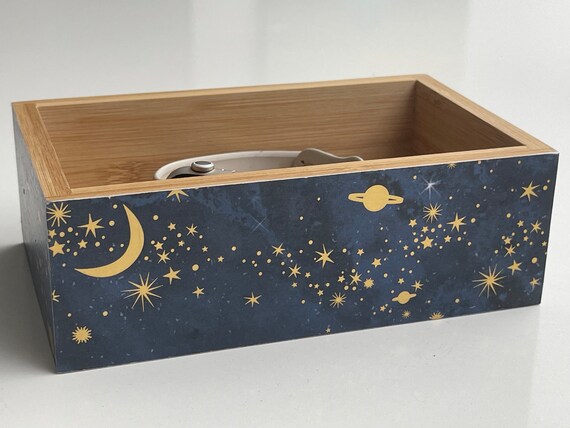 Bedside tray, Little boys room, Men’s gift for bedroom, Constellations, Decorative Tray, Stars and Moon Design, Bamboo Box, Bedroom Storage
