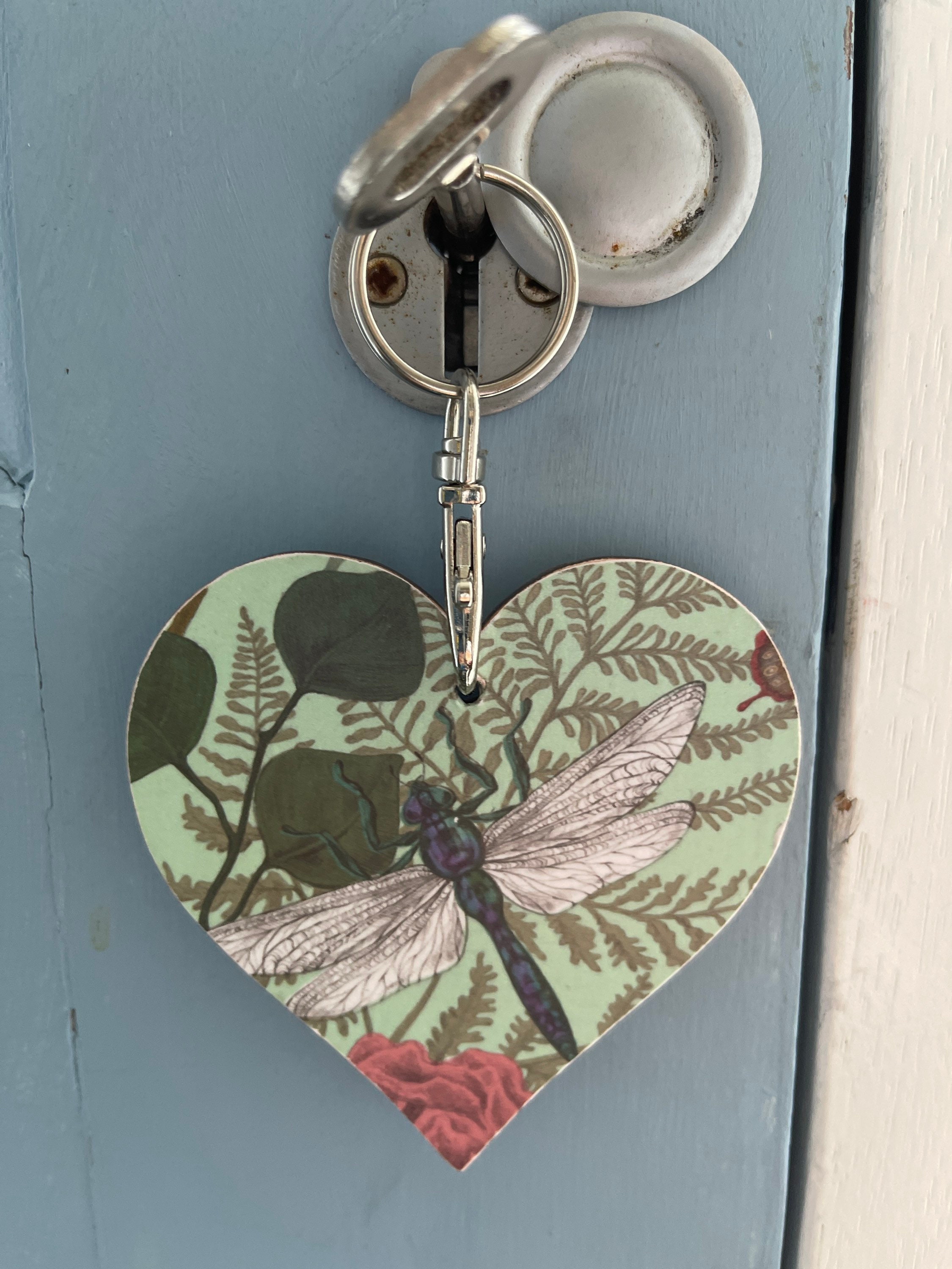 Decoupaged Wooden Keyring Keychain Flower Keyring Floral Etsy
