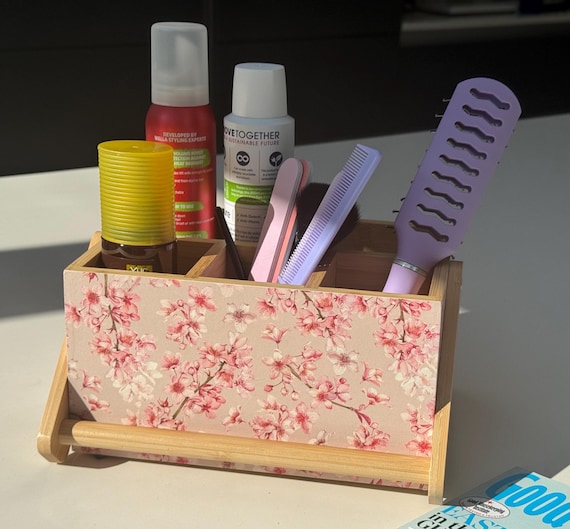 Wooden Cutlery Cherry Blossoms, Hair Accessories, Desk Organiser, Napkin & Cutlery Holder, Condiment Holder, Bamboo Organiser, New Home Gift