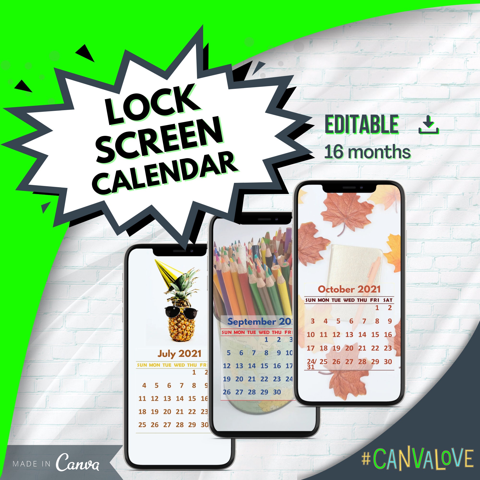 Lock Screen Calendar for Smartphones Canva Productivity Etsy