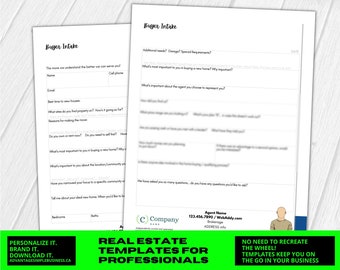 Buyer Consultation Real Estate, Buyer Questionnaire, Real Estate Questionnaire, Real Estate New Client Packet, Real Estate Intake Form, Blue