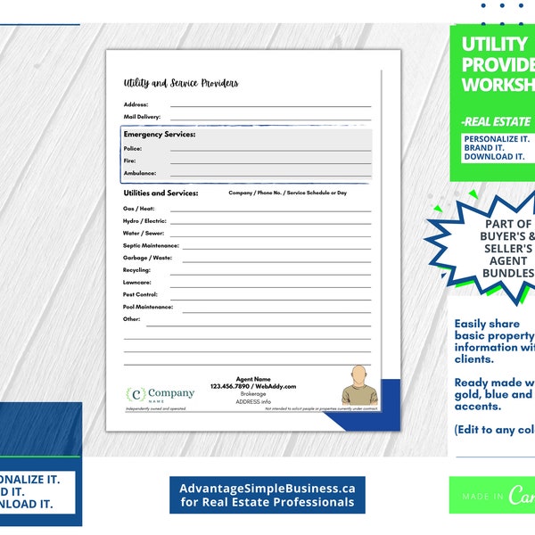Realtor Utility Sheet Template Etsy UK