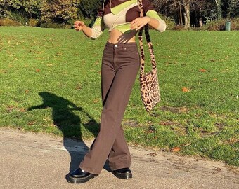 Y2K Brown Jeans - Baggy Jeans / Vintage High Waisted Jeans / Womens wide leg jeans
