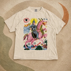 Pink Dragon Shirt with Whimsical Medieval Knight Graphic, Comfort Colors