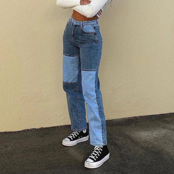 Patchwork Jeans Straight Y2K High 