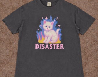 T-shirt kat van de ramp | Kitten Fire grafisch T-shirt, sarcastische humor cadeau kattenliefhebber
