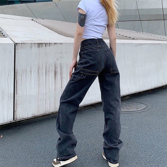 Baggy Jeans Black Cargo Jeans / Vintage High Waisted Jeans - Etsy