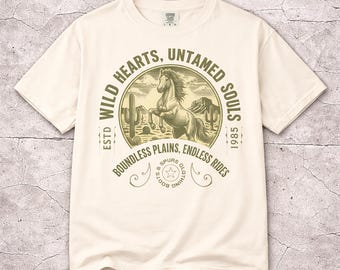 Paard-T-shirt Wild Hearts Untamed Souls | Vintage western-cowboyafbeelding