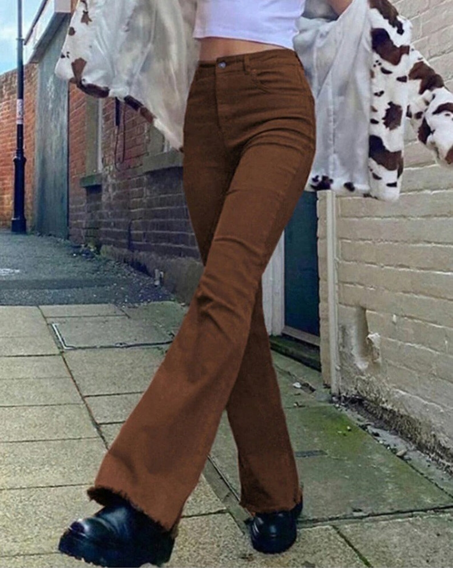 Y2K Women Flare Jeans Wide Leg Brown Pants / High Waisted Etsy