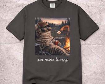 I'm never leave camping cat-T-shirt | gezellig katten-T-shirt voor buiten