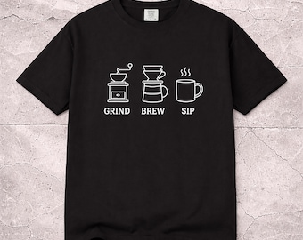 Grind Brew Sip T-shirt | Minimalistisch T-shirt met koffielijnkunst