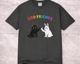 Grafisch T-shirt Odd Friends Cat Bunny, vriendschapsshirt regenboogtekst