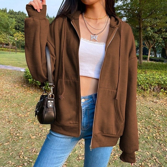 brown oversized zip up jacket