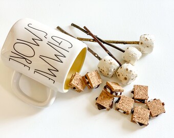 Mini Smores, Smores Decor, Smores, Faux Mini Smores, Campfire Decor, Tiered Tray Decor, Smores Tiered Tray Decor, Prop Decoration. Rae Dunn