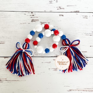 Patriotic Wooden Bead Garland, Patriotic Wood Bead Garland, Red White and Blue Garland, Patriotic Tiered Tray Decor, 4th of July Decor