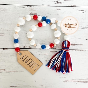Patriotic Wooden Bead Garland, Patriotic Wood Bead Garland, Red White and Blue Garland, Patriotic Tiered Tray Decor, 4th of July Decor
