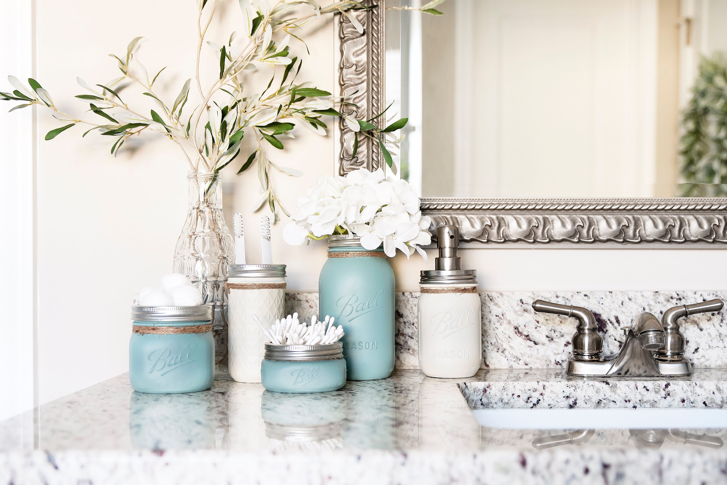 Mason Jar Bathroom Set Mason Jar Bath Set Bathroom Decor Etsy